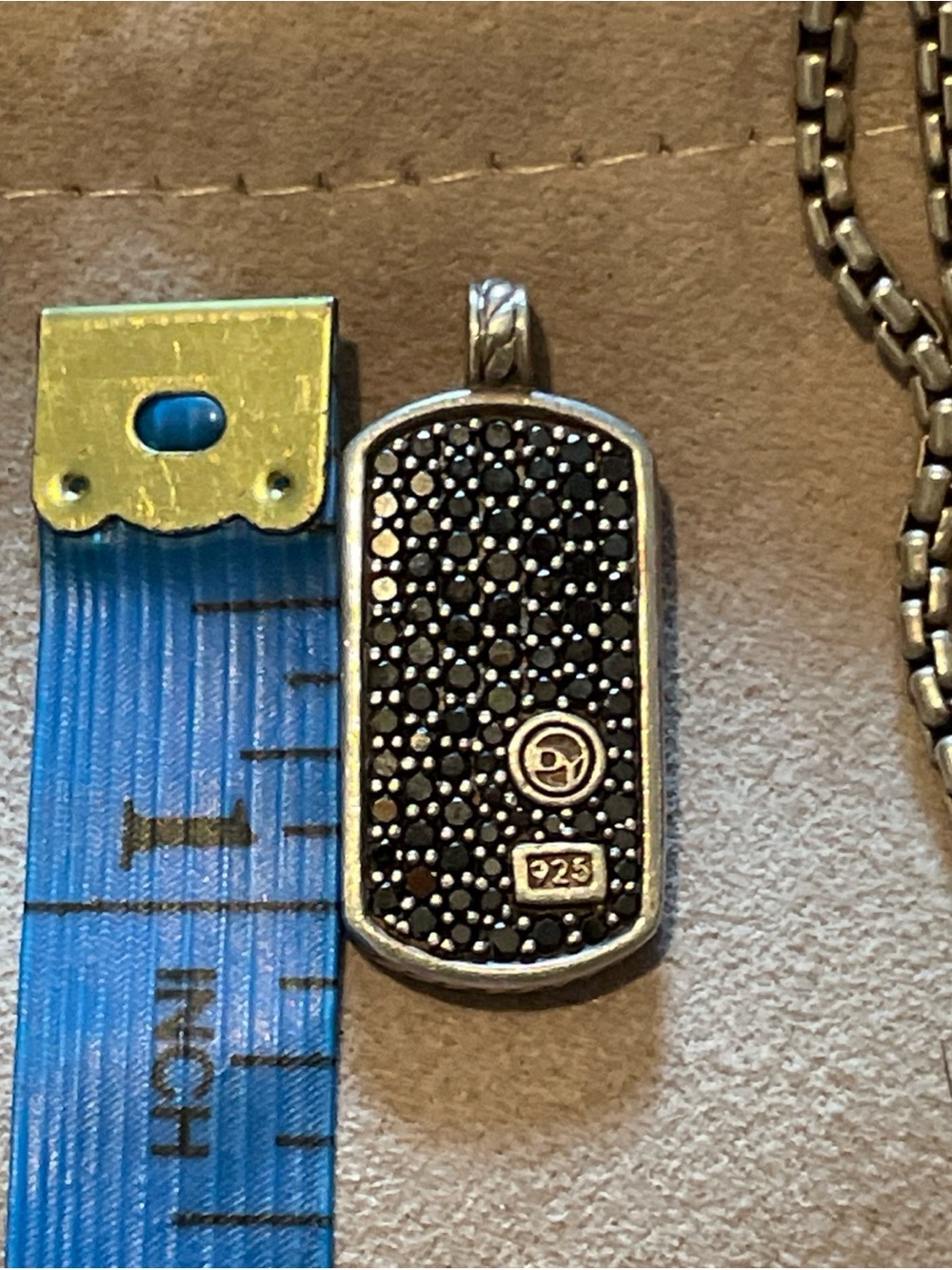 David Yurman Sterling Silver Black diamond Pavé Dog Tag Necklace 925 - Picture 6 of 6
